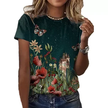 Vara Femei T Shirt Plus Dimensiune Tee de Imprimare 3D Verde Floral Topuri pentru Femei de Moda de Îmbrăcăminte O-gat Maneci Scurte Tricouri Supradimensionate