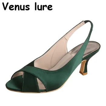 Venus atrage Rochie Largă Pantofi pentru Femei Petrecere de Nunta de Smarald Verde din Satin