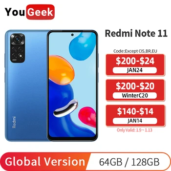 Versiune globală Xiaomi Redmi Nota 11 64GB/128GB Smartphone Snapdragon CPU 680 90Hz AMOLED DotDisplay 5000mAh 33W Pro Încărcare Rapidă
