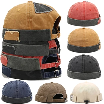 Vintage Dom Hat Mens Culoare Solidă Proprietar Căciuli Pentru Bărbați Sertizare Docker Marinar Bumbac Brimless Cap De Craniu Casual Hip Hop Capace