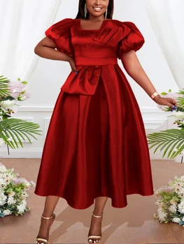 Vintage Red Rochii de Bal Elegant Gât Pătrat Umflati de Înaltă Talie Cutat Rochie Inflorata Modest Seara Oaspete de Nunta de Ziua Rochie 3XL