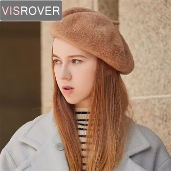 VISROVER Nou Toamna Iarna Solidă Lână Bereta Pălării pentru Femei Nurca Cașmir Berete Femei Capac de Cald Casual, de Înaltă Calitate 5 Culori