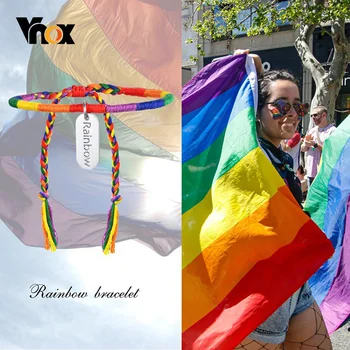 Vnox Casual Impletite Manual Curcubeu de Culoare Lanț de Frânghie Bratari pentru Femei, Bărbați, Lungime Reglabilă LGBT Bratara Accesoriu