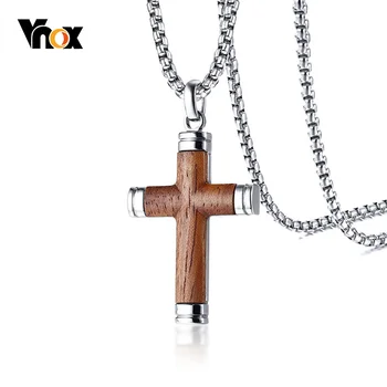 Vnox Unice De Lemn De Trandafir Crucea Pandantiv Colier Pentru Bărbați Bijuterii Biblie Cadou Personalizat 24