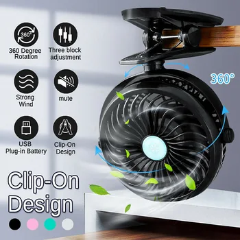 Vânzare fierbinte Clip USB Desktop Fan de 360 de grade de Rotație Reîncărcabilă Mini Portabil Clemă Fan Ventilator Cu 3 Viteze Reglabile de Aer mai rece