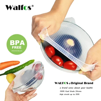 WALFOS 1 Bucată Grad de Alimente Păstrarea Alimentelor Proaspete Folie Reutilizabile Mare Întindere Silicon Alimentar Împachetări Sigiliu Vid Capac Castron Întinde Capace