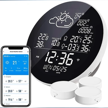 Wifi Inteligent Stație Meteo Cu Ceas Temperatura Umiditate Metru Ecran Color Vreme Ceas Digital LCD Termometru Higrometru