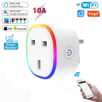Wifi Smart Power Plug UK Adaptor de Lumina LED-uri Colorate Mini Homekit Priza 10A Voice Control Functioneaza cu Alexa Google Casa Tuya App