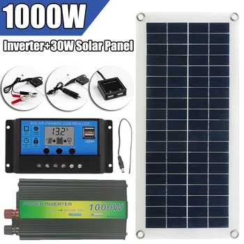 YAGOU Panou Solar 220V Sistem with1000W Invertor 30W Panou Solar 10A Operator Mobil Kit Incarcator pentru Baterii Auto de Camping în aer liber
