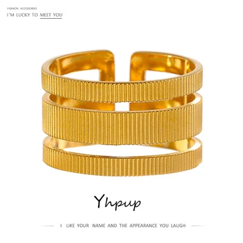 Yhpup Declarație din Oțel Inoxidabil Geometrice de Deschidere Inel Minimalist de Culoare de Aur 18 K Placate cu Metal de Logodna pentru Femei Partid Cadou