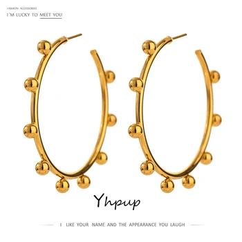 Yhpup Trendy Rotund Minge de Gol Hoop Cercei pentru Femei De 18 K Oțel Inoxidabil Geometrice Temperament Moda Bijuterii Cadou pentru Petrecere
