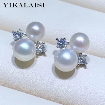 YIKALAISI Argint 925 Bijuterii Cercei cu Perle 2020 Naturale Aplatizată bijuterii Perla 6-8mm Cercei stud Pentru Femei en-gros