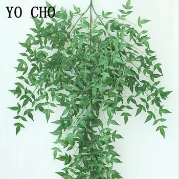 YO CHO Artificială a Plantelor de Viță de vie Verde Frunze de Bambus Mătase Fals Frunze de Bambus Agățat Plante Acasă Perete Nunta Petrecere in Gradina Decor