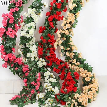 YORIWOO 2.3 M Trandafiri Flori Artificiale Pentru Decor Acasă Șir Fals Flori de Viță de vie Romantic Favoruri de Nunta Agățat de Perete Garland
