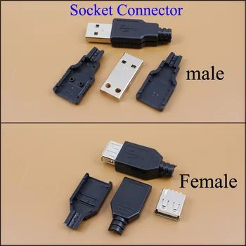 YuXi hot Nou Tip de sex Masculin O Feminin USB 2.0 4 Pini Mufa Conector Negru Cu Capac de Plastic Lipit tip DIY Conector