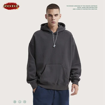 ZODF 2022 Nou Kanye West Stil Hanorace Fleece Streetwear Pentru Barbati Unisex Liber 400gsm Gros Bază Solidă Jachete cu Glugă HY0373