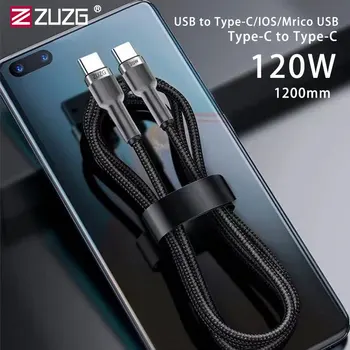 ZUZG 6A 120W TypeC de Tip C USB C Aliaj de Zinc Bold Nailon Panglica OD4.0 1.2 m C a C Cablu pentru Samsung Huawei, Xiaomi încărcător rapid