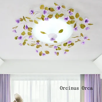 În stil European pastoral floare violet lampă de tavan camera de zi sala de mese balcon dormitor romantic creative sticlă lampă de plafon