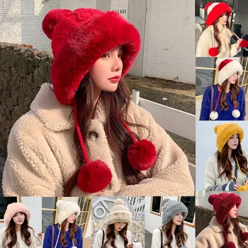 Îngroșa pălărie nou stil doamnelor blană minge plus de catifea capota cald în aer liber, toamna și iarna rece-dovada de moda drăguț en-gros de lână