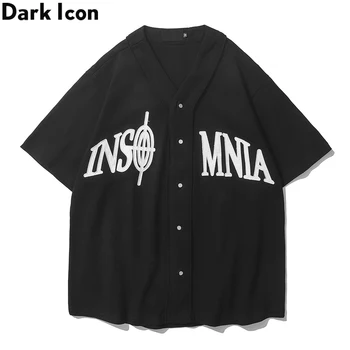 Întuneric Pictograma Litere Tipărite de Baseball Tricou pentru Barbati de Vara Streetwear Hip Hop tricou Negru Verde Tricouri de sex Masculin de Sus