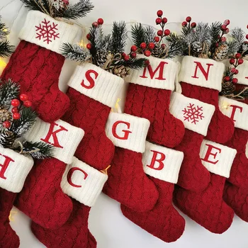 Șosete crăciun Decoratiuni Roșu Fulg de nea Literele Alfabetului de tricotat Ciorap de Crăciun Copac Pandantiv Pentru Acasă de Crăciun Cadou Consumabile